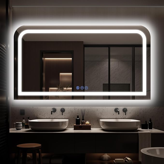 LED Bathroom Mirror, 72"x 36" LED Mirror with Lights for Bathroom, Lighted Vanity Mirrors for Wall, Anti-Fog, Dimmable, Tempered Glass, Memory Function, 3 Colors, Safe Use (White)