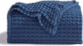 Bedsure Cooling Cotton Waffle Twin XL Blanket - Lightweight Breathable Blanket of Rayon Derived from Bamboo for Hot Sleepers, Luxury Throws for Bed, Couch and Sofa, Navy, 66x90 Inches