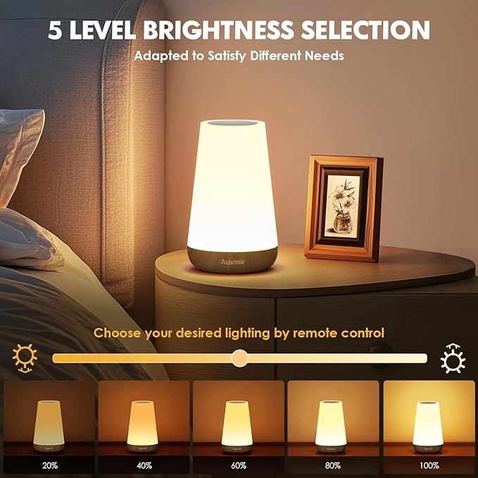Auxmir Night Light, Dimmable Touch Lamp for Bedroom, 13 RGB Colors & 5 Brightness, Portable Rechargeable Bedside Table Lamp for Baby Nursery, Night Lights for Bedroom Living Room Bathroom Hallways