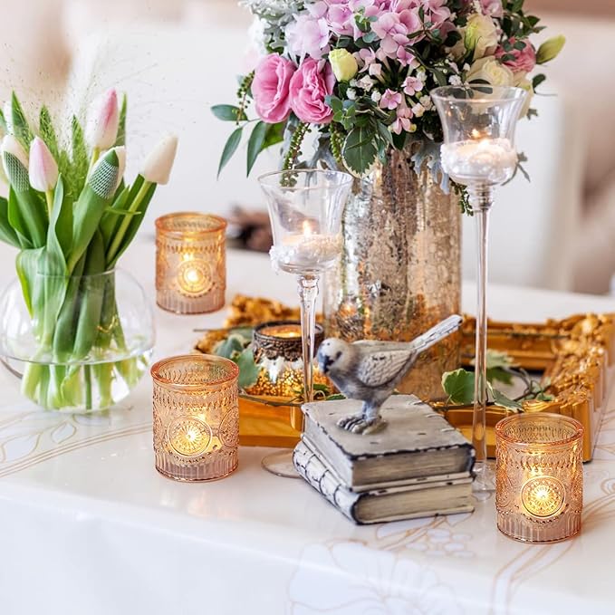Gold Votive Candle Holder Set of 12, Glass Tea Lights Candle Holders for Wedding Table Centerpieces, Birthday Parties and Home Decor