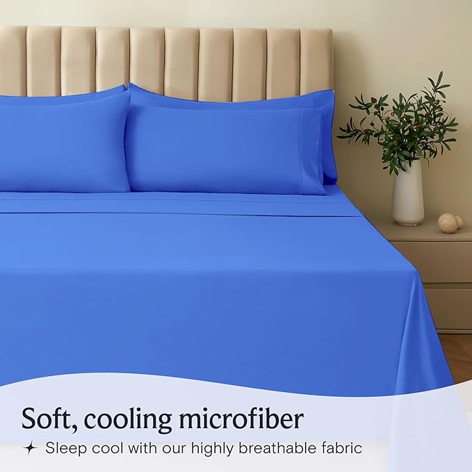 LuxClub 3 PC Sheet Set Bed Sheets Deep Pockets 16" Eco Friendly Wrinkle Free Cooling Machine Washable Hotel Bedding Silky Soft - Marine Blue Twin