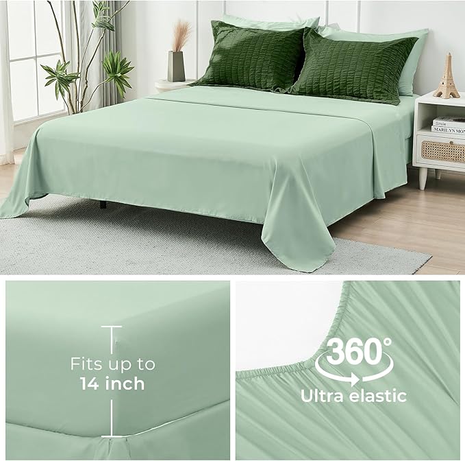 HYMOKEGE Dark Green/Sage Green California King Comforter Set Seersucker 7 Pieces, All Season Luxury Bed in a Bag for Bedroom, Bedding Set with Comforter, Sheets, Pillowcases & Shams