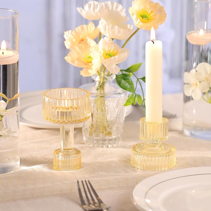 Candlestick Holders Bulk, 6 Pcs Gold Combination Candle Holders Set, Crystal Candle Holders for Wedding, Table Centerpiece, Home Decoration