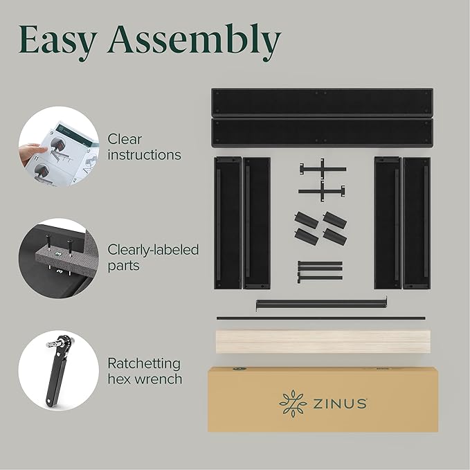 ZINUS Curtis Upholstered Platform Bed Frame, Mattress Foundation, Wood Slat Support, No Box Spring Needed, Eco Friendly WonderBox (TM) Packaging, Dark Grey, Queen