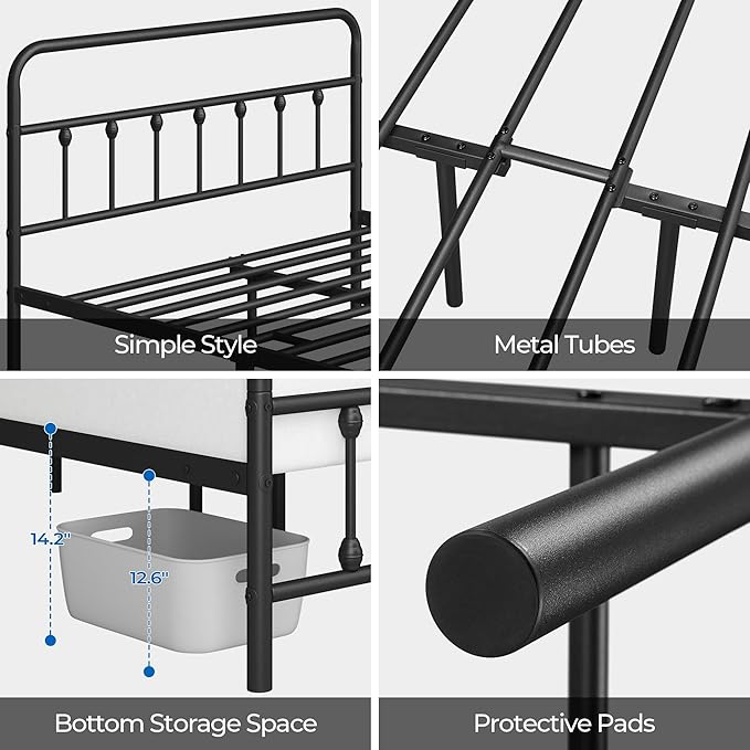 Yaheetech Classic Metal Platform Bed Frame Mattress Foundation with Victorian Style Iron-Art Headboard/Footboard/Under Bed Storage/No Box Spring Needed/Queen Size Black