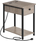 HOOBRO End Table with Charging Station, Narrow Side Table, Small Nightstand, Bedside Tables with Drawer and Storage Shelves, for Small Spaces, Living Room, Bedroom, Greige and Black BG041BZ01G1