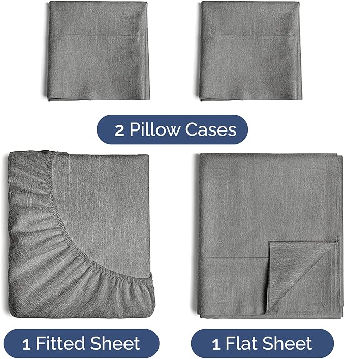 Twin 4 Piece Sheet Set - Comfy Breathable & Cooling - Soft Hotel Luxury Bedding Set with 8-16 Inch Deep Pockets - 1 Flat & 1 Fitted Sheet & 2 Pillowcases - Wrinkle Free & Easy Care - Heathered Grey