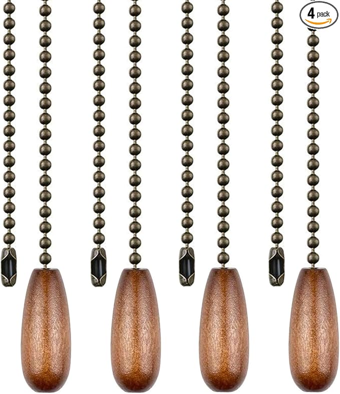 Vinaco Wooden Ceiling Fan Pull Chain Set, Decorative Fan Pull Chain Extension with Pendant, 13 Inches Pull-Chains for Fans and Light with 3MM Ball Bead Chain, 4 Pack Fans Light Pull-Chain Extension
