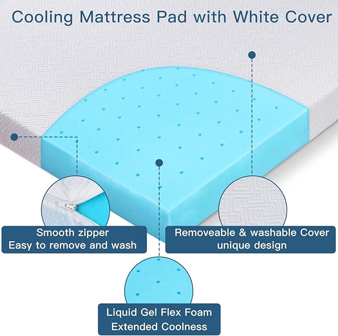 Airensky 4 Inch Memory Foam Mattress Topper twin xl College Dorm, Cooling Gel Infused High Density with Removable Skin-Friendly Cover, Pressure Relief Back Pain, CertiPUR-US Certified, Twin XL 39"x75"