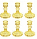 Glass Candlestick Holder,Striped Taper Candle Holders,Set of 6 Candle Stand for Table Centerpieces, Home Decor,Weddings,Festival and Parties (Yellow Dimond)