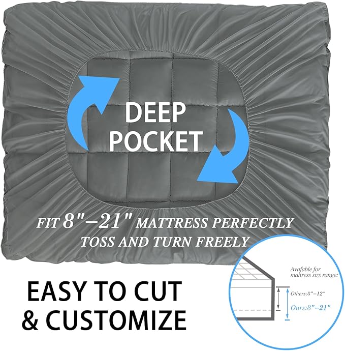 CYMULA Full Size Mattress Topper - Extra Thick Cooling Mattress Pad Cover for Back Pain - Soft Mattress Protector Firm Bed Topper Pillow Top with 8-21 Inch Deep Pocket 3D Snow Down Alternative Fill