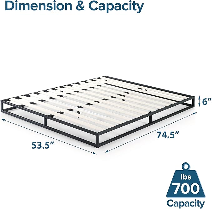 ZINUS Joseph Metal Platforma Bed Frame, Mattress Foundation, Wood Slat Support, No Box Spring Needed, Sturdy Steel Structure, Full, Black