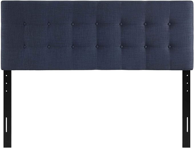 Modway Emily Tufted Button Linen Fabric Upholstered King Headboard in Navy