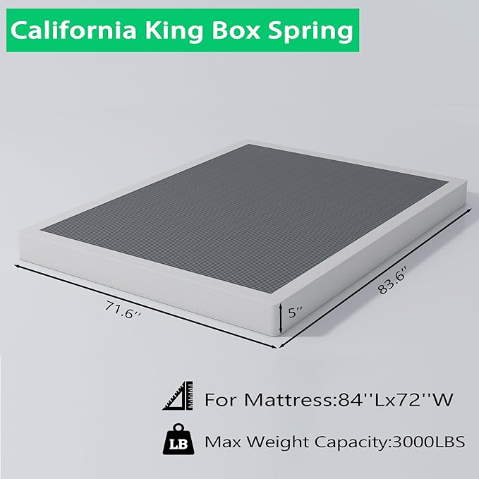 ALDRICH 5 Inch California King Box Spring Bed Base, 3000 lbs Heavy Duty Metal Frame Mattress Foundation with Cover, Easy Assembly
