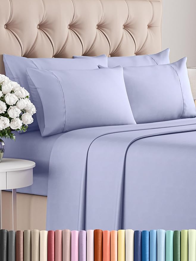 Queen 6 Piece Sheet Set - Comfy Breathable & Cooling - Ultra-Soft Hotel Luxury Bedding Set with 8-16 Inch Deep Pockets - 1 Flat & 1 Fitted Sheet & 4 Pillowcases - Wrinkle Free & Easy Care - Lavender