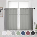 OWENIE Short Grey Sheer Curtains 36 Inches 2 Panels Set - Light Filtering Kitchen Tiers Rod Pocket Voile Cafe Curtains for Kitchen Bathroom Small Half Window, 42 in W x 36 in L, Grey