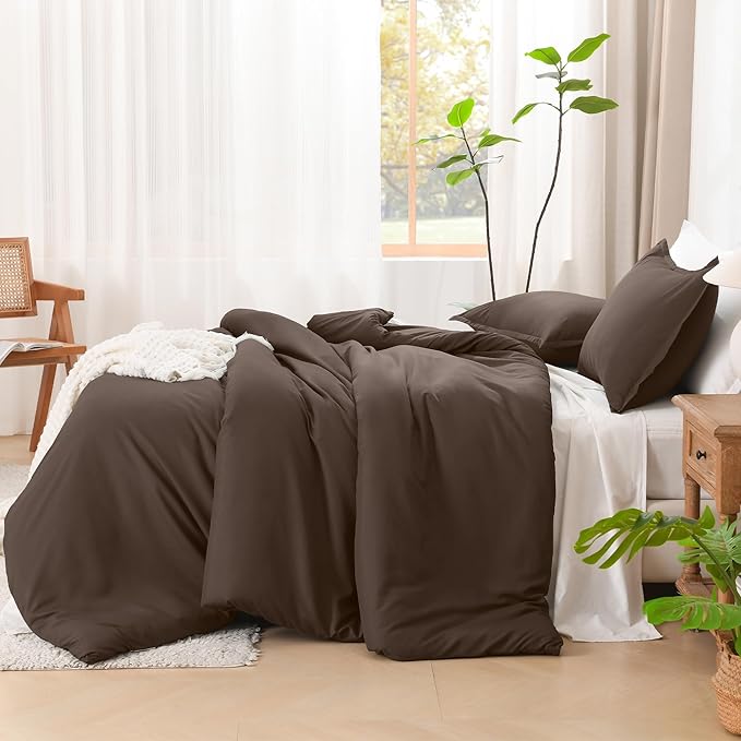 Litanika Comforters Chocolate Oversized Queen Size, 3 Pieces Lightweight Solid Bedding Set & Collections, All Season Fluffy Bed Set (98x98In Comforter & 2 Pillowcases)