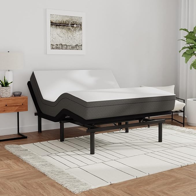 Blissful Nights e3 King Adjustable Bed Base Frame with 10" Medium Firm Gel Infused Memory Foam Mattress