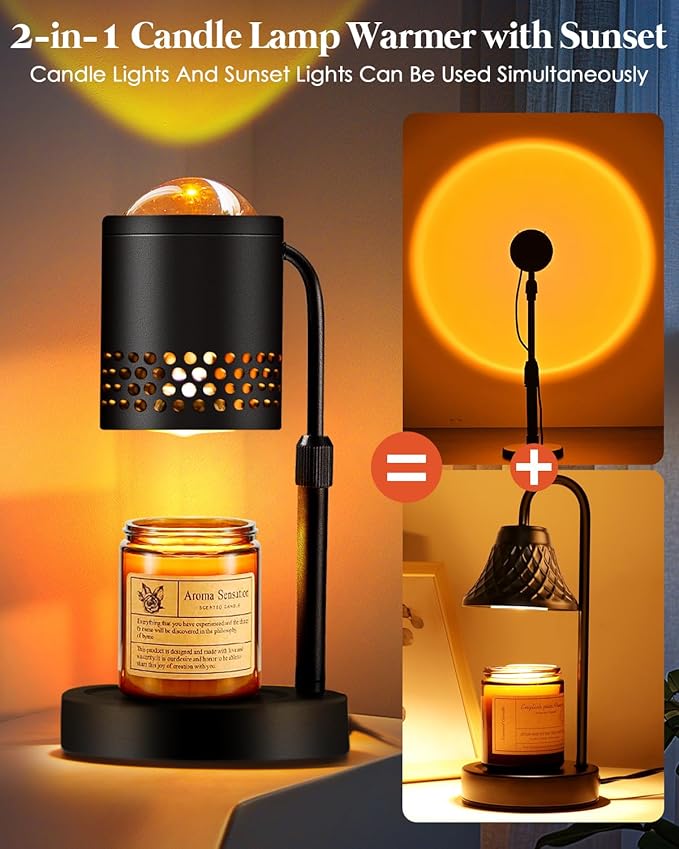 Candle Warmer Lamp with Sunset Lights: 2H/4H/8H Timer Brightness Adjustment - Electric Wax Warmer Light for Home Decor