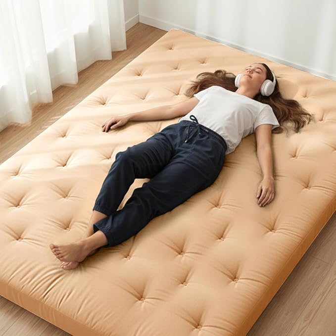 ZonLi Japanese Floor Futon Mattress Full Size 75"x 54", 100% Cotton Cover 2.5'' Thicken Tatami Mattress, Foldable Sleeping Pad, Portable Dormitory Tatami Mat, Roll Up Floor Lounger Bed for Adult