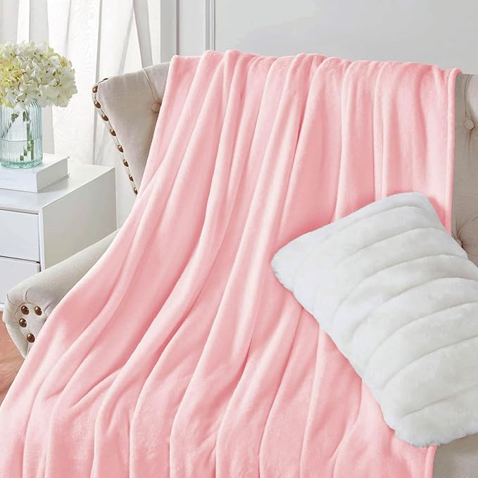 Walensee Fleece Blanket Plush Throw Fuzzy Lightweight (Queen Size 90x90 Pink) Super Soft Microfiber Flannel Blankets for Couch, Bed, Sofa Ultra Luxurious Warm and Cozy for All Seasons