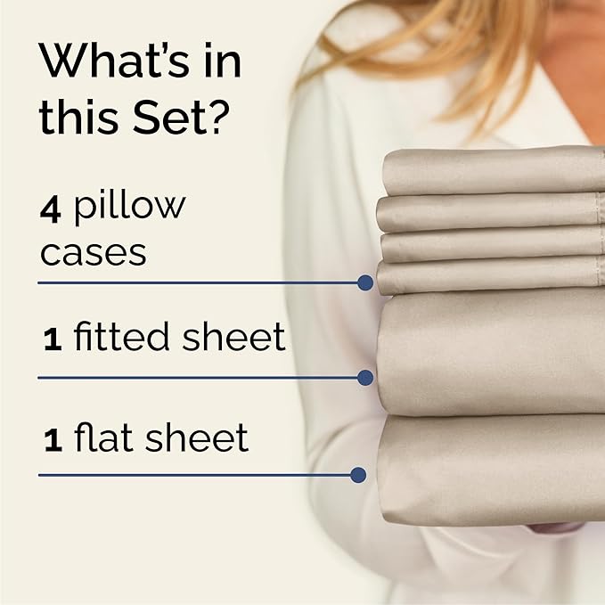 Cal King 6 Piece Sheet Set - Comfy Breathable & Cooling - Ultra-Soft Hotel Luxury Bedding Set with 8-16 Inch Deep Pockets - 1 Flat & 1 Fitted Sheet & 4 Pillowcases - Wrinkle Free & Easy Care - Wheat