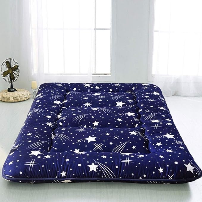 MAXYOYO Navy Starry Sky Japanese Futon Mattress, Tatami Mat Portable Camping Mattress, Kids Sleeping Pad, Foldable Roll Up Floor Lounger Couch Bed, Twin Size with Cover