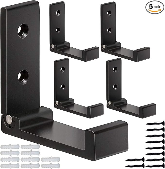 ZEYU Folding Coat Hooks, 5Pcs Wall Hooks for Hanging Coat Towel Hooks Hardware Heavy Duty Aluminum Alloy Headphone Holder No Rust Wall Mounted with Screws for Bags Fitness Equipment