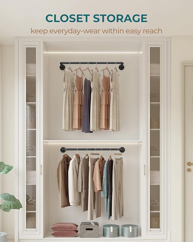 OROPY Industrial Pipe Clothes Rack Wall Mounted Set of 2, 38.4 inches Heavy Duty Iron Pipe Clothing Garment Rail, Multi-Purpose Clothing Hanging Rod for Laundry Room and Closet Storage