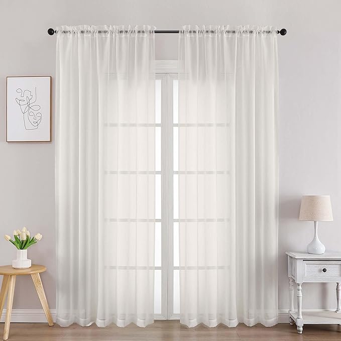 OVZME Ivory Sheer Curtains 78 Inches Long 2 Panels - Soft Light Filtering Window Sheer Panels for Living Room/Bedroom, Top Dual Rod Pocket, 1 Pair, Each 42Wx78L Inches
