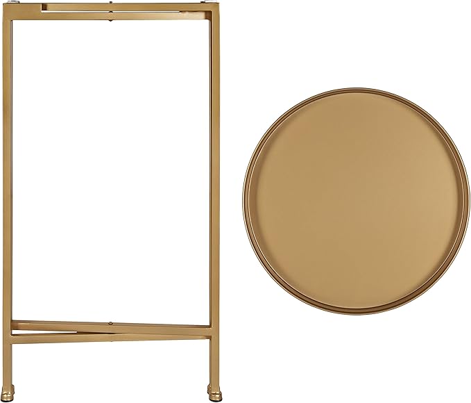 Kate and Laurel Celia Round Metal Foldable Accent Table with Tray Top, Gold