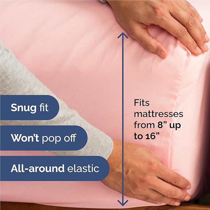 Twin XL 4 Piece Sheet Set - Comfy Breathable & Cooling - Ultra-Soft Hotel Luxury Bedding Set w/ 8-16 Inch Deep Pockets - 1 Flat & 1 Fitted Sheet & 2 Pillowcases - Wrinkle Free & Easy Care - Baby Pink