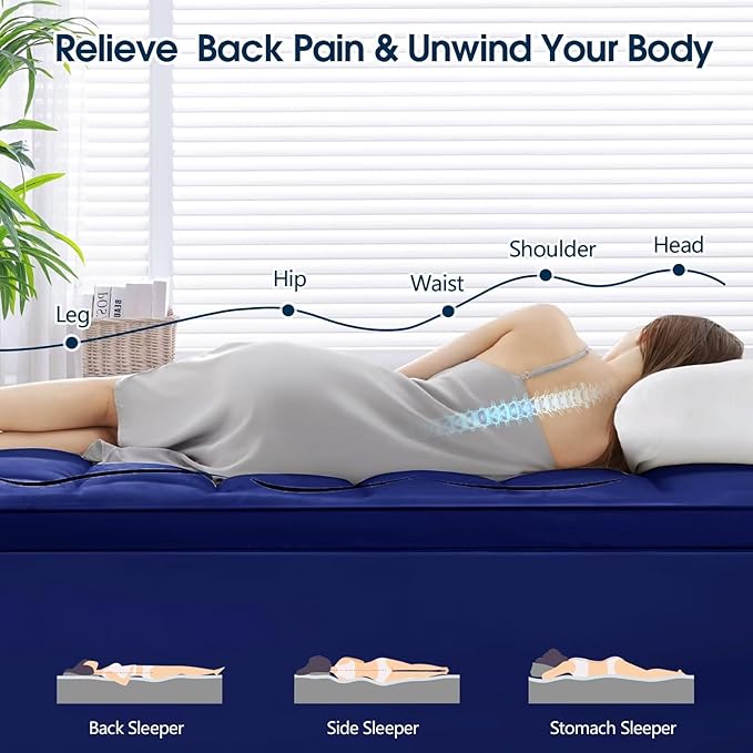 Mattress Topper Short Queen Size, CYMULA PillowTop Mattress Pad Cover for Bed Back Pain, Cooling Mattress Protector Extra Thick Firm Soft Floor Fill Overfilled with 8-21 Inch Deep Pocket, 60"x75"Navy