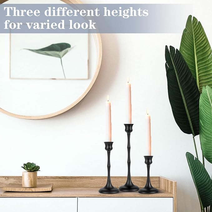 Candle Stick Candle Holder Set of 3 Black Candlestick Holders Taper Candle Holders for Table Centerpiece Decor Metal Candle Stick Holder Vintage Candle Holder for Wedding Party Home Decor