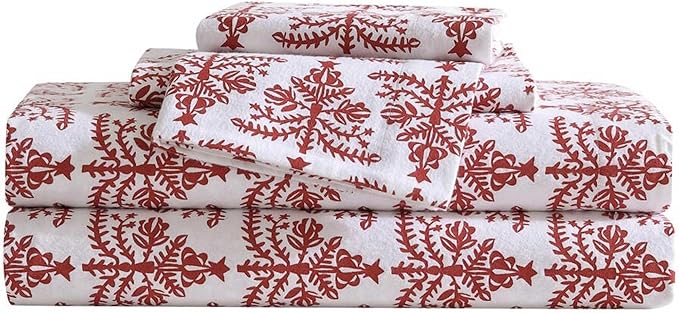 Eddie Bauer - Flannel Sheets Full Size, Anti-Pilling & Wrinkle Resistant Cotton, Touchably Soft for All-Season Comfort - Bed Sheets with Matching Pillowcases & Fitted Sheet (Jolly Trees Red)