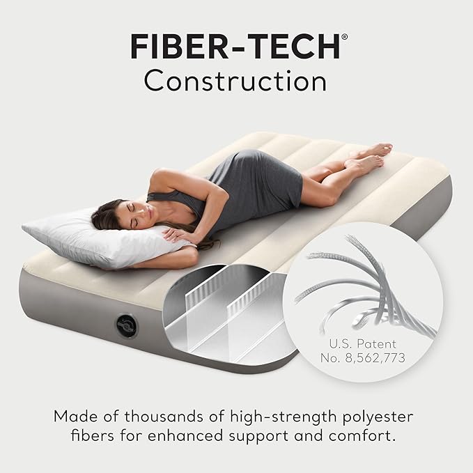 Intex 64101E Dura-Beam Standard Single-High Air Mattress: Fiber-Tech – Twin Size – 10in Bed Height – 300lb Weight Capacity – Pump Sold Separately