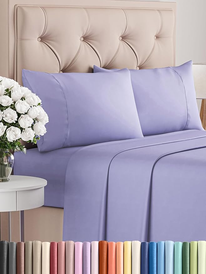 Twin 4 Piece Sheet Set - Comfy Breathable & Cooling - Ultra Soft Hotel Luxury Bedding Set w/ 8-16 Inch Deep Pockets - 1 Flat & 1 Fitted Sheet & 2 Pillowcases - Wrinkle Free and Easy Care - Lavender