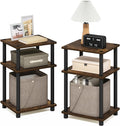 Furinno JUST Side Table Set of 2, 3-Tier End Tables, Open Shelves Night Stand, Nightstand, Toolless Assembly, for Living Room, Bedroom, Amber Pine
