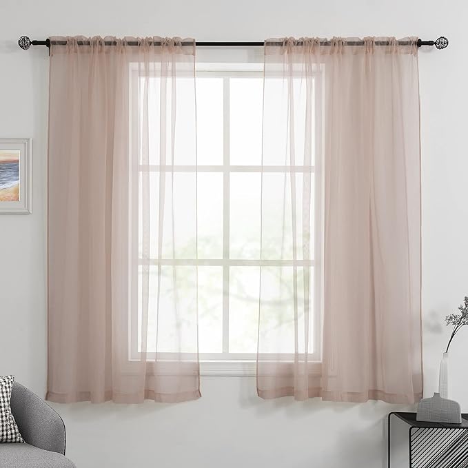 HUTO Blush Pink Sheer Curtains 63 inches Long for Bedroom Top Rod Pocket Sheer Window Panels Curtains for Nursery Living Room 52 by 63 Inch Length Set of 2