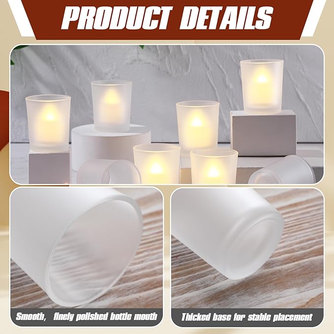 Set of 24 Frosted White Glass Votive Candle Holders Frosted Votive Candle Holders Bulk Wedding Party Birthday Centerpieces Spa Supplies Home Decorations