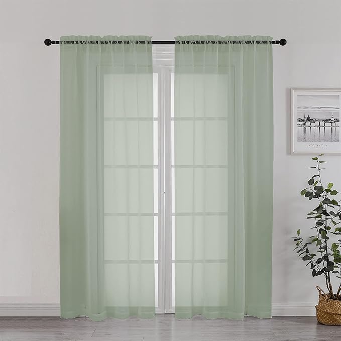 Chyhomenyc Sage Green Sheer Curtains 72 Inch Length 2 Panels, Light Filtering Airy Breathable Rod Pocket Voile Drapes for French Door Bedroom Living Room, Each 42x72 Inch