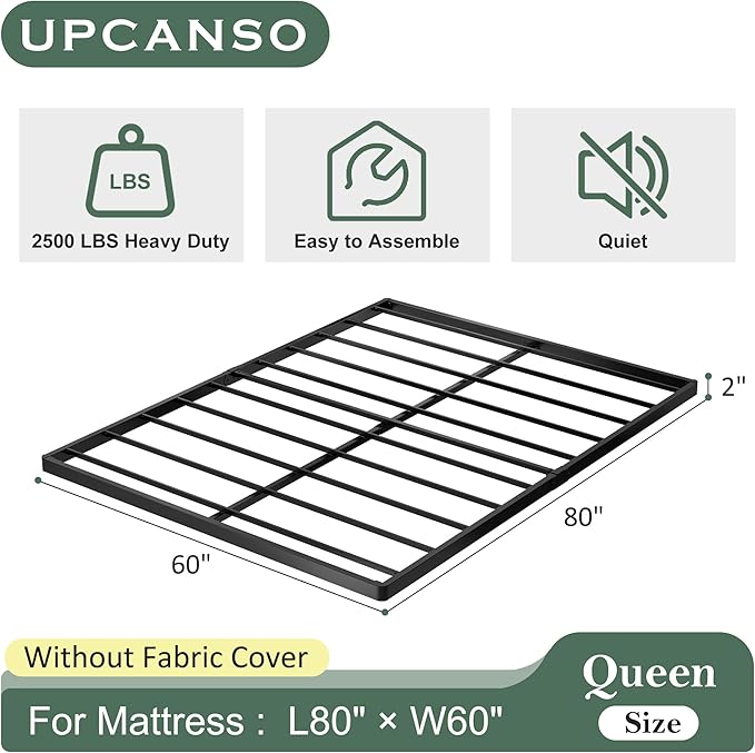 Box Spring for Queen Bed Bed Base 2 Inch, Low Profile Metal Queen Box Spring Bunkie Board 2 Inch, 3000 Lbs Max Weight Capacity Mattress Foundation, Noise-Free, Easy Assembly