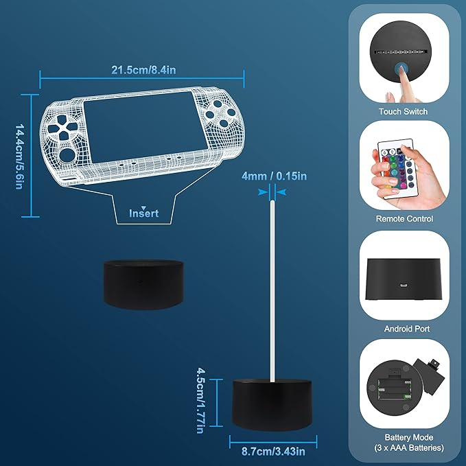 Attivolife Gameped 3D Illusion Lamp, Handheld Game Console Night Light with Remote Control + Timer 16 Color Change Lamps Kids Gamer Room Decor Plug in Cool Festival Birthday Gifts for Boys Men Child