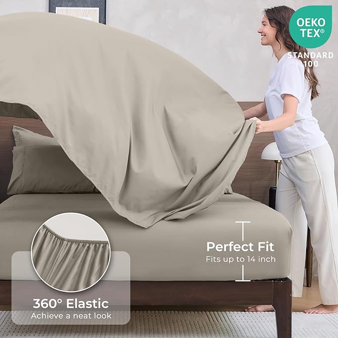 HEVUMYI Oatmeal King Comforter Set - 7-Piece All Season Bed in a Bag King, Ultra Soft Bedding Set with Comforter, Flat Sheet, Fitted Sheet, Pillowcases, Pillow Shams