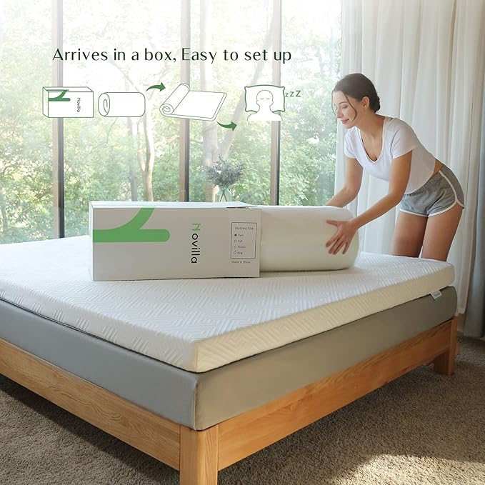 Novilla 4 Inch King Size Mattress Topper, Medium Firm Memory Foam Mattress Topper, Gel Infused for Motion Isolation & Pressure Relieving, with Breathable Cover, King Size,White
