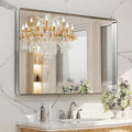 LOAAO 48X30 Inch Brushed Nickel Bathroom Mirror, Rounded Rectangle Silver Metal Frame Mirror, Brushed Nickel, Anti-Rust, Shatter Proof, Hangs Horizontally or Vertically