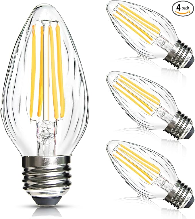 BRIMAX F15 8W Led Porch Light Bulb Outdoor, E26 Medium Base LED Post Bulb for 75W - 80W Incandescent Equivalent,Dimmable 2700K Warm White Flame Wrinkle Glass, for Ceiling Fan and Lantern Lamp, 4 Pack