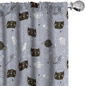 Ambesonne Outer Space Window Curtains, Astronaut Cats Exploring The Universe on Dotted Background, Lightweight Decor 2-Panel Set with Rod Pocket, Pair of - 28" x 63", Purple Grey