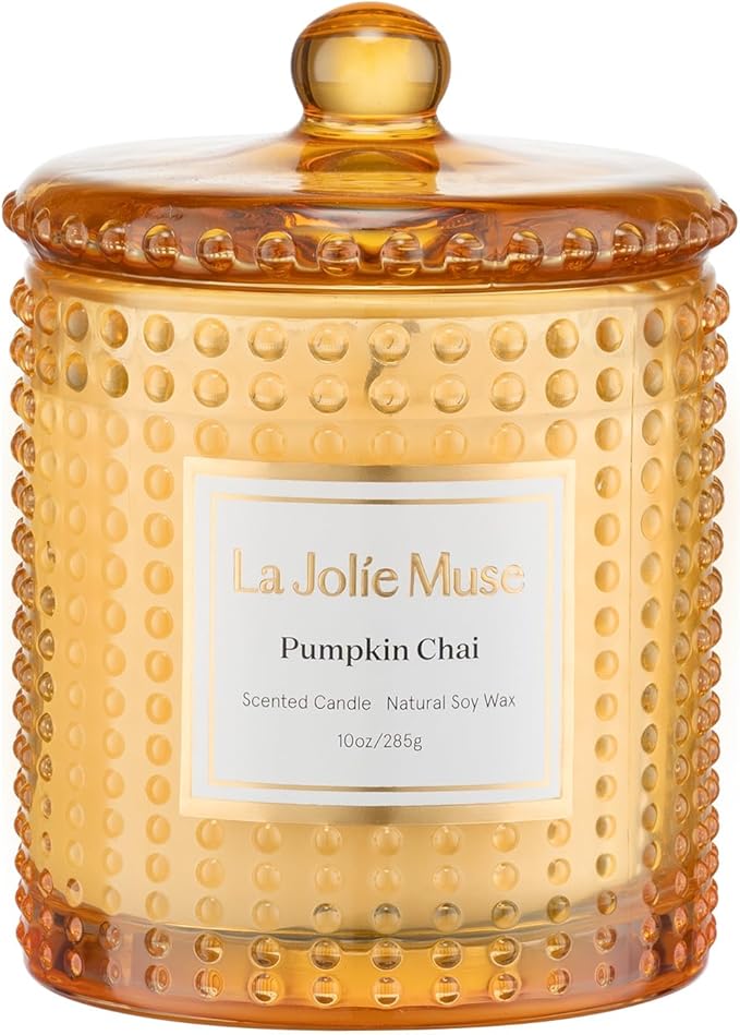LA JOLIE MUSE Pumpkin Chai Candle| Spicy Chai & Vanilla | 10 oz Soy Wax Candle | 55 Hours Clean Burn | Elegant Home Décor & Hosting Gift