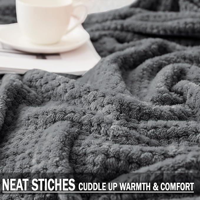 Exclusivo Mezcla Fleece Throw Blanket Extra Large, Super Soft and Warm Blankets for Couch, Sofa and Bed Waffle Textured, Cozy, Fuzzy and Lightweight (Dark Grey, 50x70 Inches)